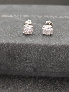 David Yurman Sterling Silver Pave Diamond Stud Earrings